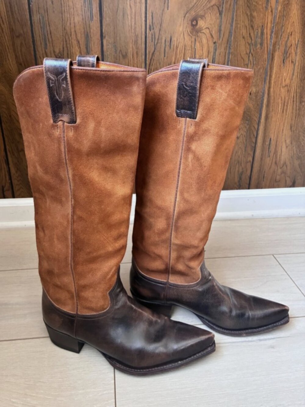 1970's VINTAGE Frye Real Leather Suede Brown Cognac Tall Cowboy Western Boot